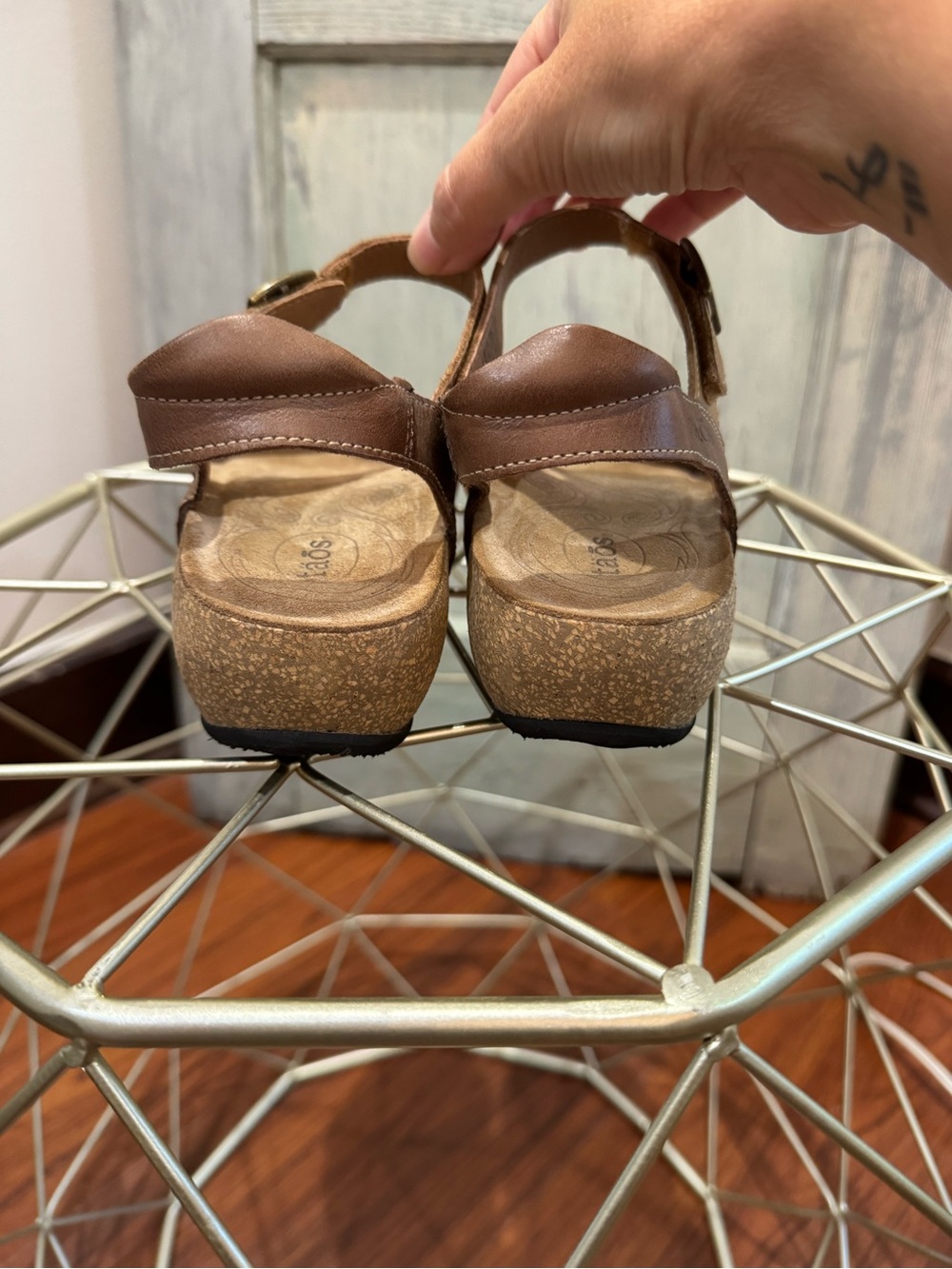 Taos Footwear Two-Tone Tan and Orange Leather Sandal - Picture 6 of 7